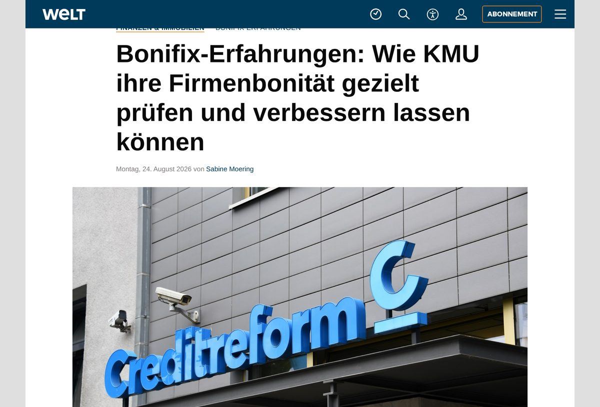 WELT-Artikel: Bonifix-Erfahrungen: Wie KMU ihre Firmenbonität gezielt prüfen und verbessern lassen können